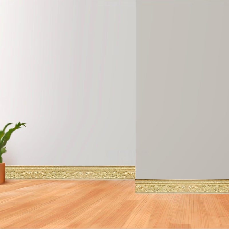 QoTang 90 x 3 Inch Foam Molding Trim Peel and Stick, Flexible Crown Molding Wallpaper Border Self Adhesive, 3D Wall Base Moulding Trim, Wall Edging Lines Foam Baseboard for Home Hotel DIY, Gold, 1 Roll - Image 4